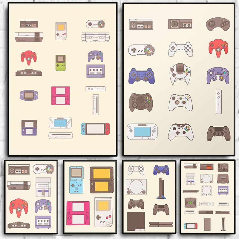 Gaming Console In - Videospiel-Handheld- und Konsolen-Evolution Poster Gamepad Leinwandbild